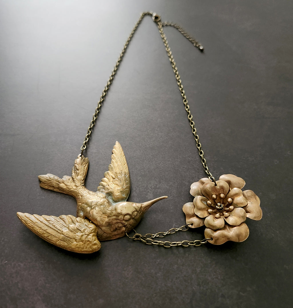 large hummingbird flower necklace