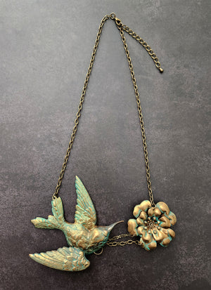 large hummingbird flower necklace