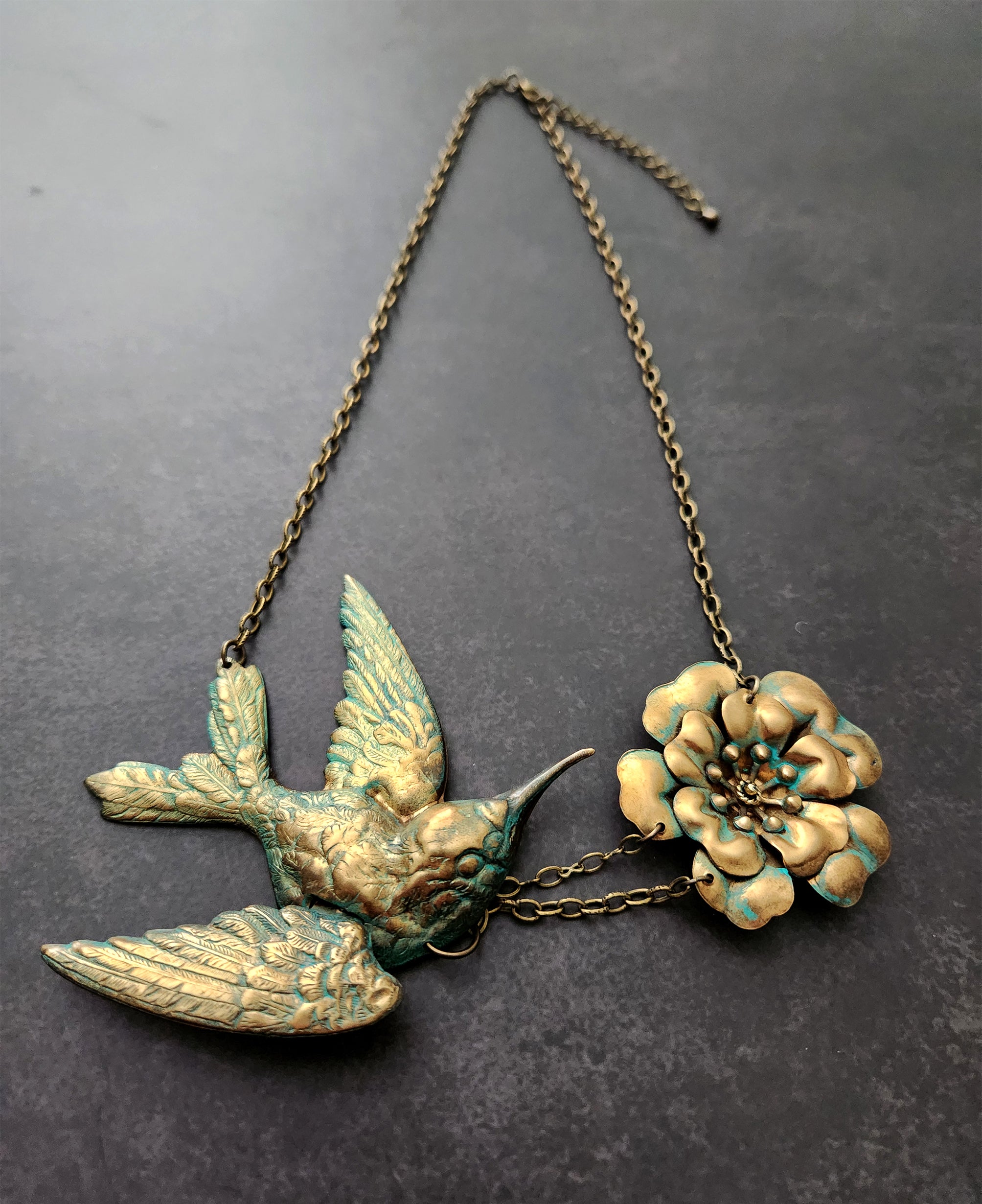 large hummingbird flower necklace