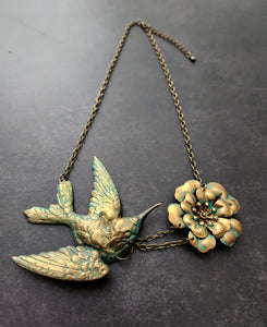 large hummingbird flower necklace