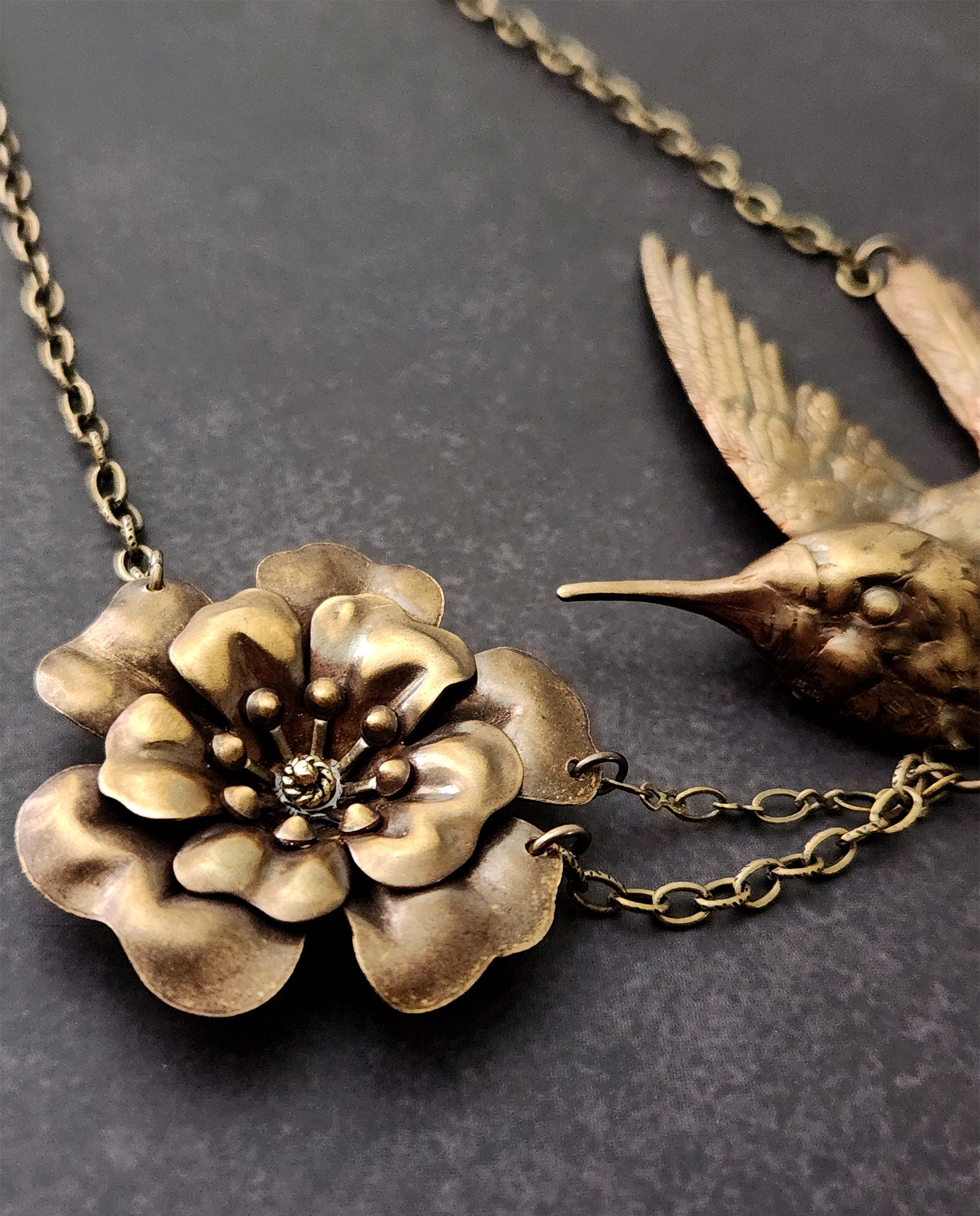 large hummingbird flower necklace