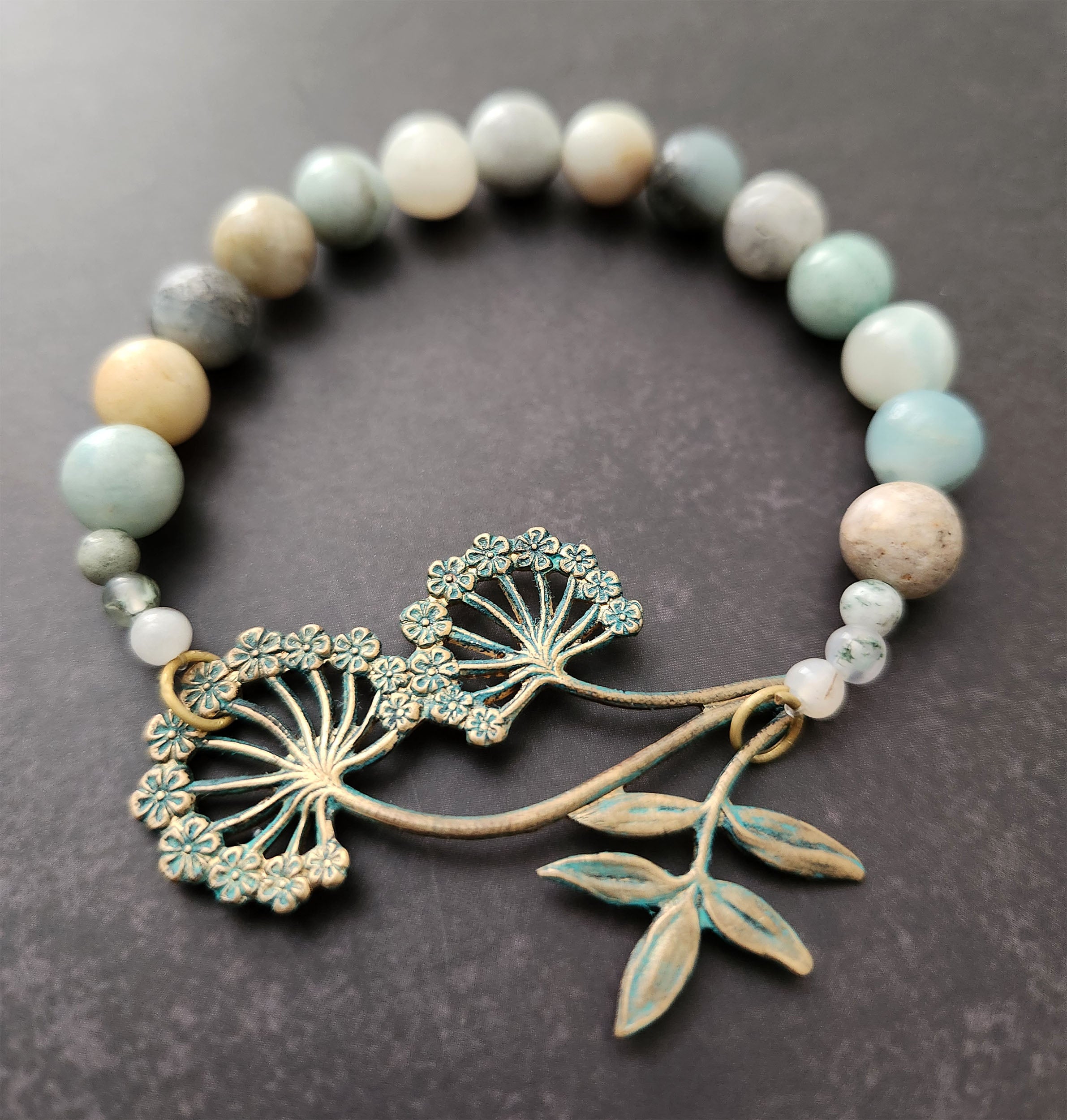 dandelion flower amazonite bracelet