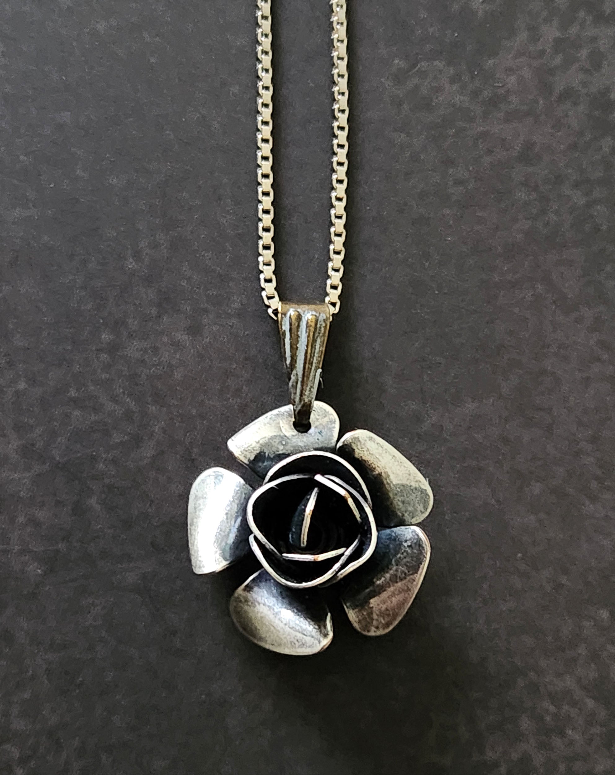 silver rose necklace