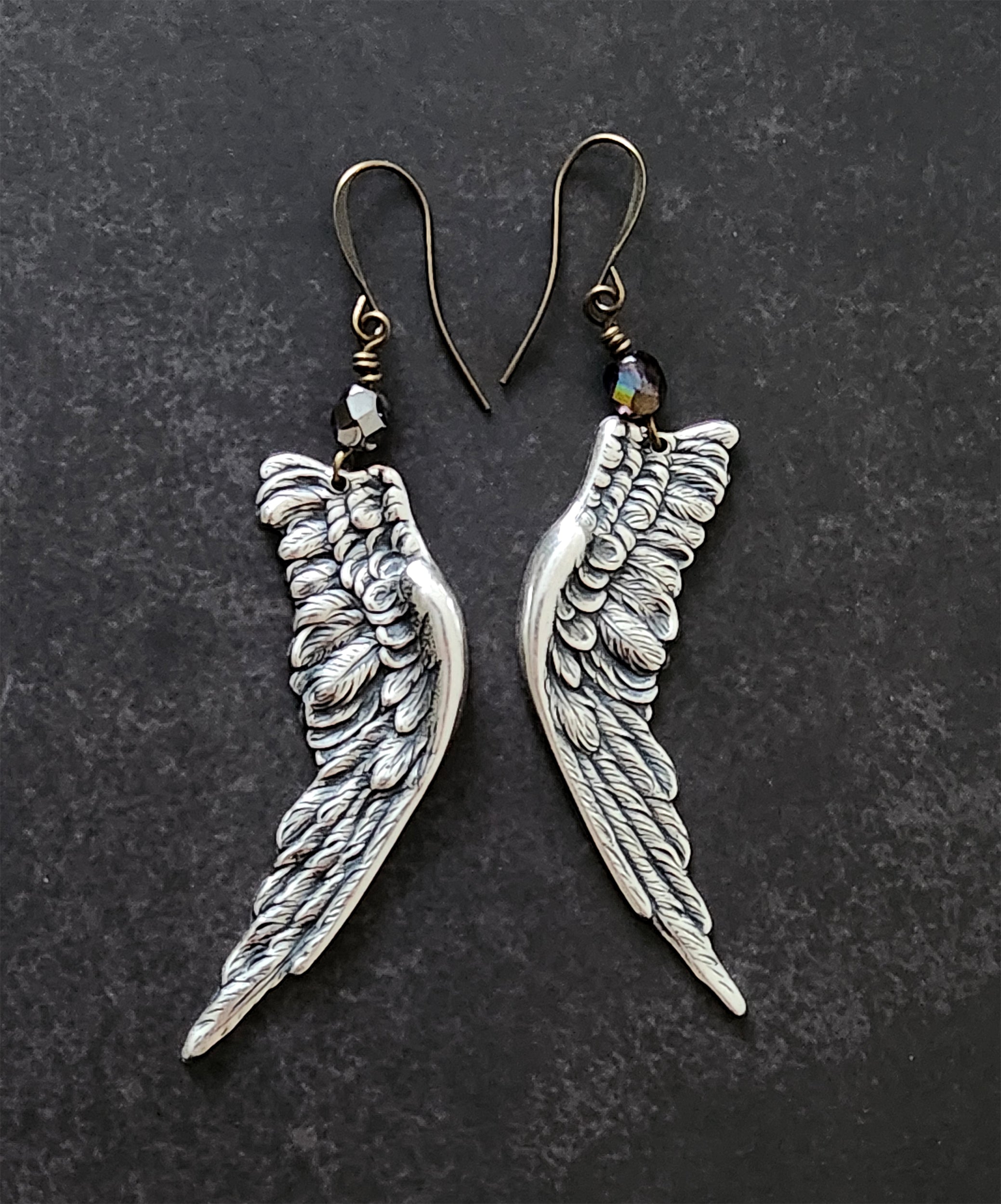 silver angel wing earrings