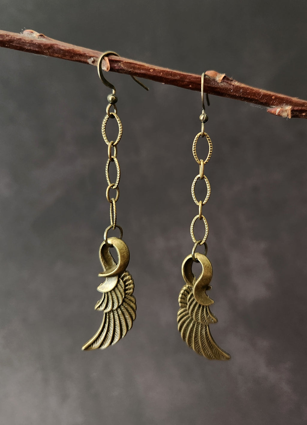 bronze angel wing earrings